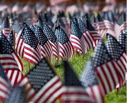 Commemorative flags planted in front of Meadows Museum to honor 9/11 victims