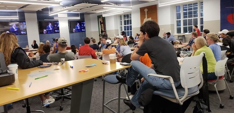 Students crowd Fondren Library to watch Texas U.S. Senate candidate debate, discuss candidates’ strategies after