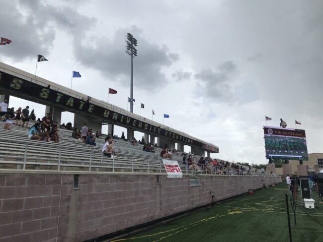 The socially distanced fan section at the time of kickoff.