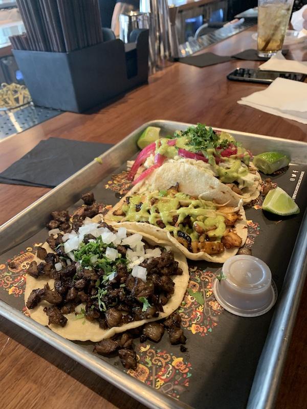 The Carne Asada, Pulpo, and Pinche Pollo tacos from Revolver Taco Lounge in Dallas, TX.