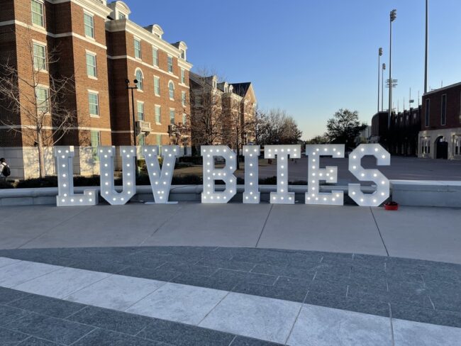 The 'Luv Bites' sign was a popular attraction at the event.