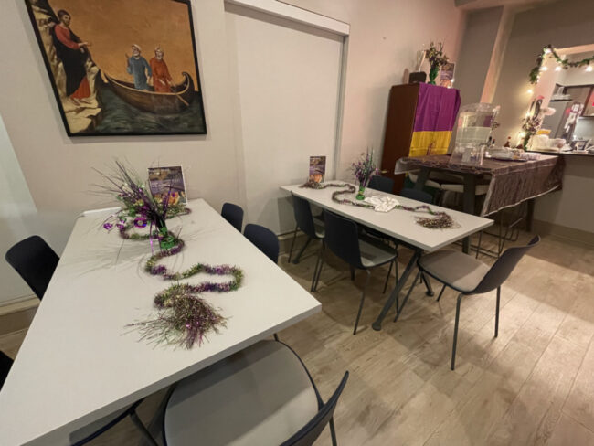 Dining Area with Mardi Gras Decorations